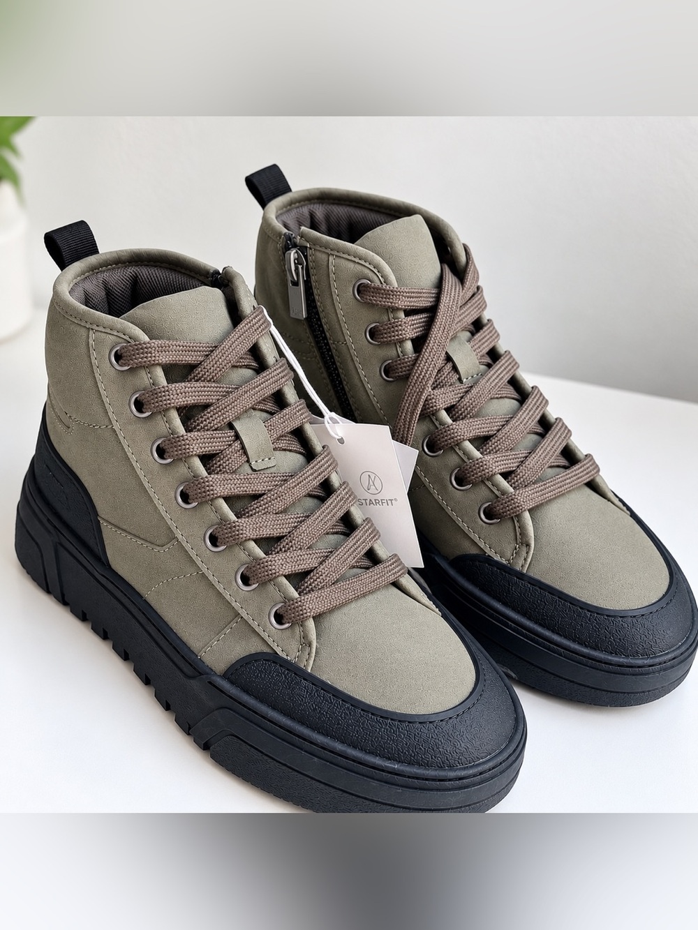 ZARA High Top Chunky Sneakers Olive Gray Size 35 NWT